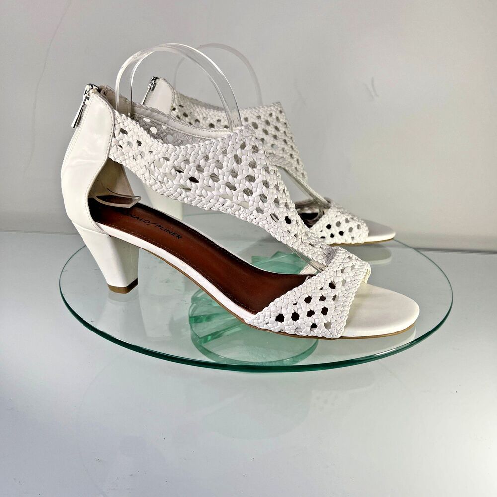 Donald J Pliner Verona 2 Heel Sandals Size 9.5 M White Woven Open Toe Zip